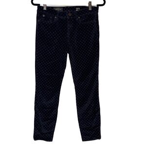 J Crew Toothpick Ankle Pants Navy Velvet Polka Dot Size 27 Holiday Preppy